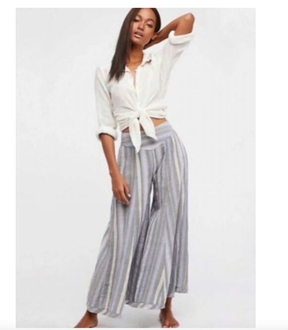 Free People Pants - Free People Striped Wide Leg Cropped Pants in Gray and White